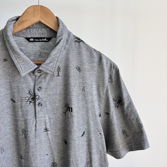 Travis Mathew‎ Performance Golf Polo Shirt Mens XL Gray Short Sleeve Palm Trees - Picture 3 of 7